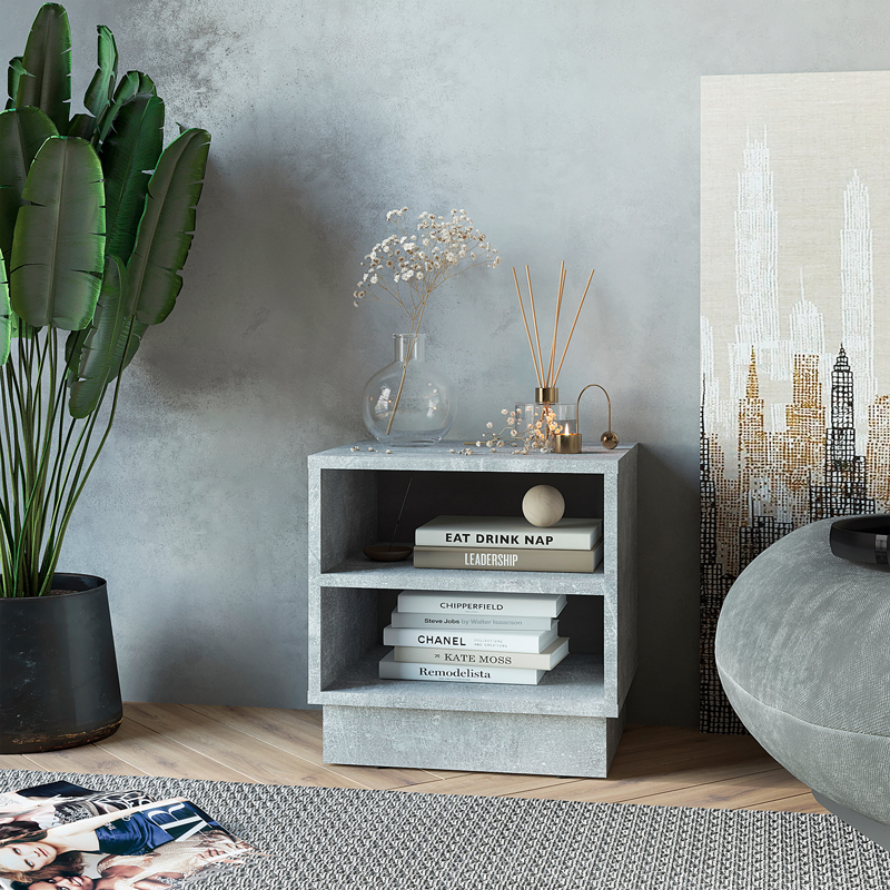 Nightstand Mason pakoworld melamine in grey marble color 40x32x40cm