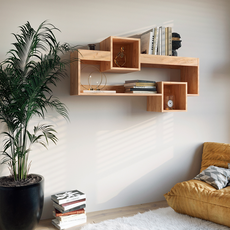 Wall Shelf Shellie pakoworld in oak color 120x28x65cm