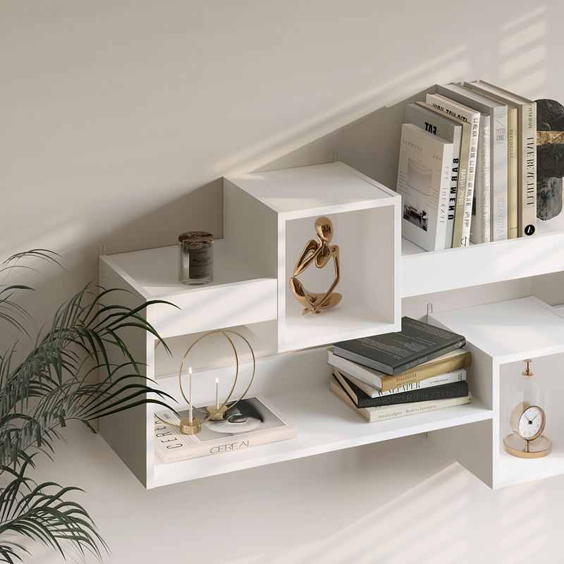 Wall Shelf Shellie pakoworld in white color 120x28x65cm