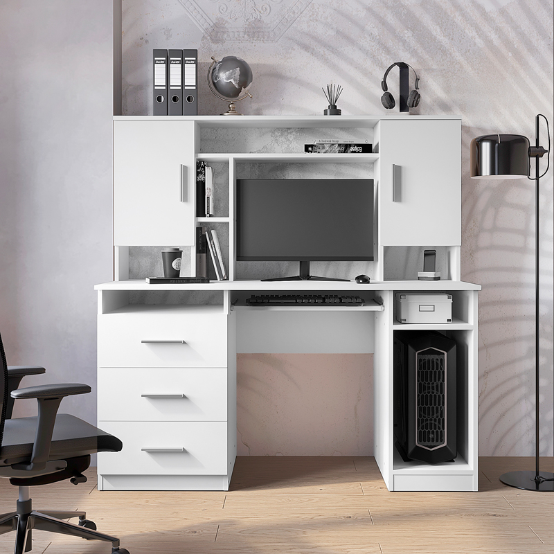 Keldra pakoworld desk with drawers and cabinets in white color 140x59.8x142.2cm