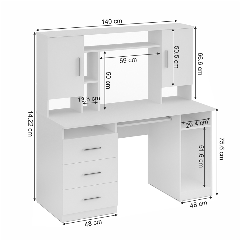 Keldra pakoworld desk with drawers and cabinets in white color 140x59.8x142.2cm