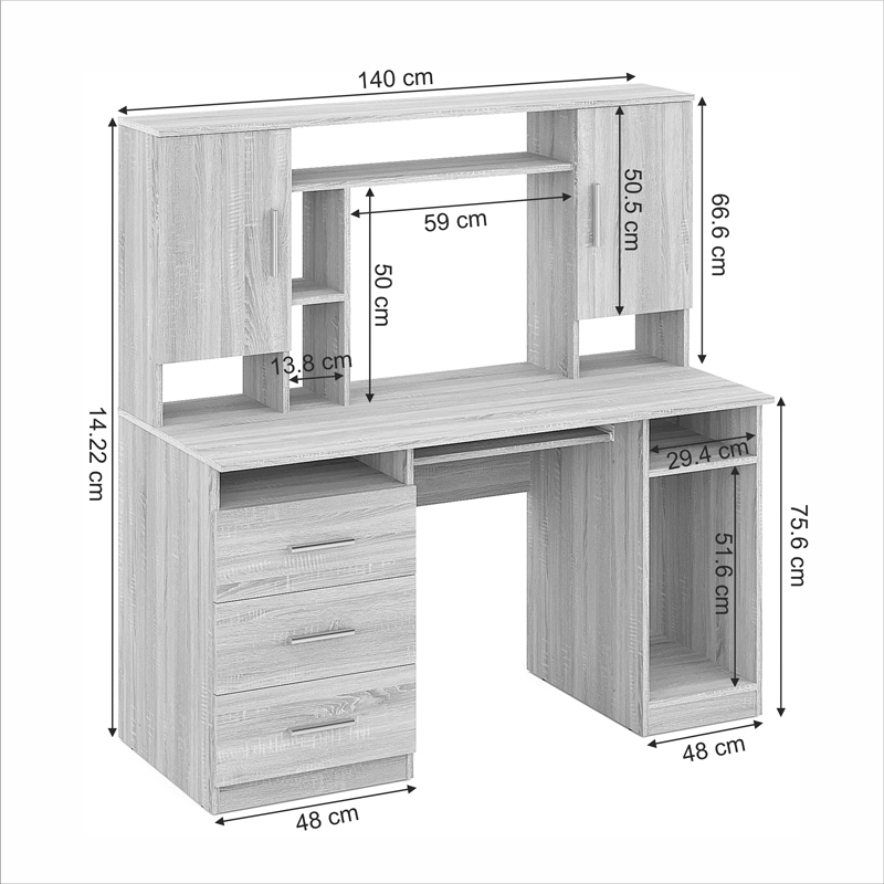 Keldra pakoworld desk with drawers and cabinets in sonoma color 140x59.8x142.2cm