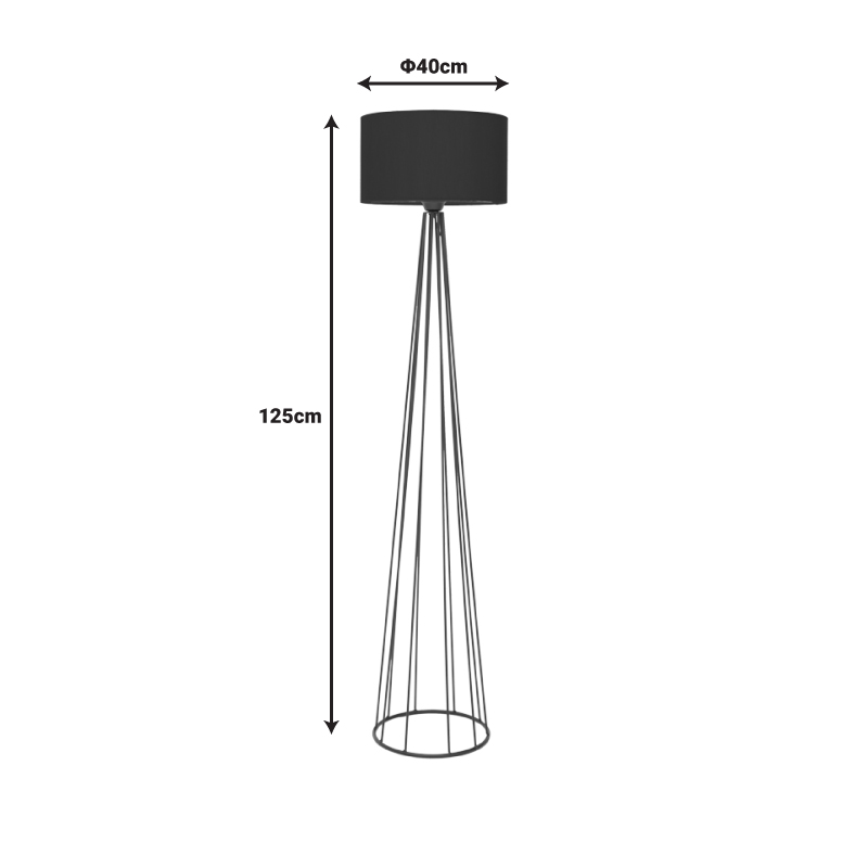 Floor lamp Florencia pakoworld Ε27 black fabric-metal D40x125cm