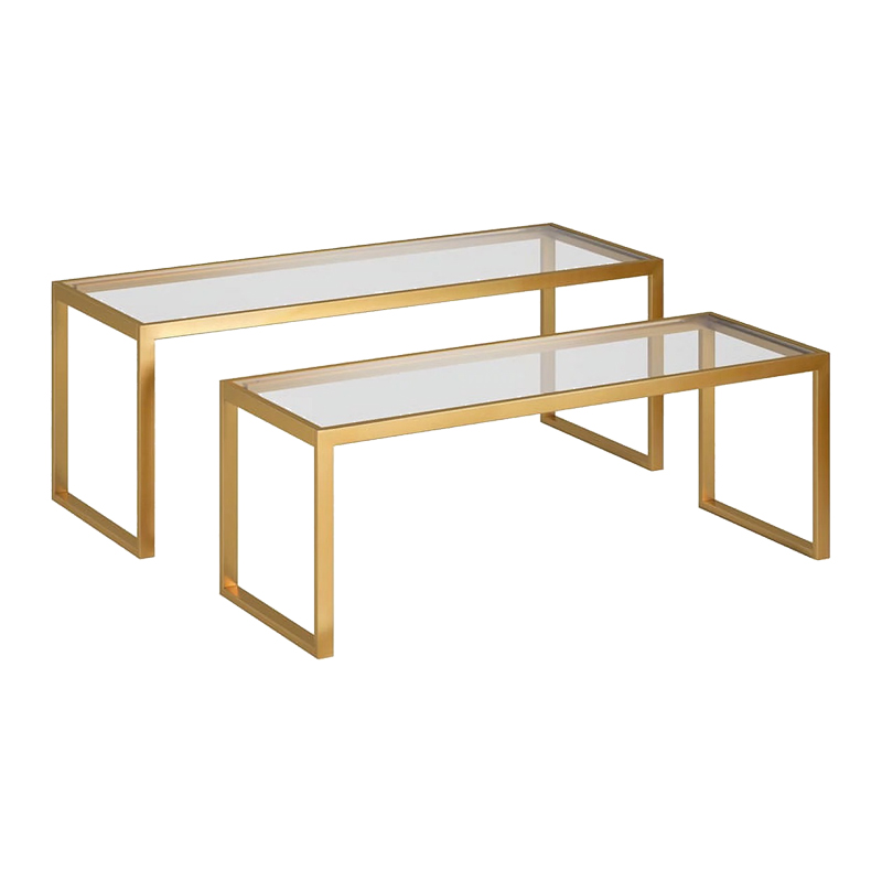 Redro pakoworld coffee table set of 2 gold metal-glass 100x40x45cm