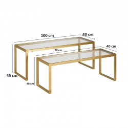 Redro pakoworld coffee table set of 2 gold metal-glass 100x40x45cm