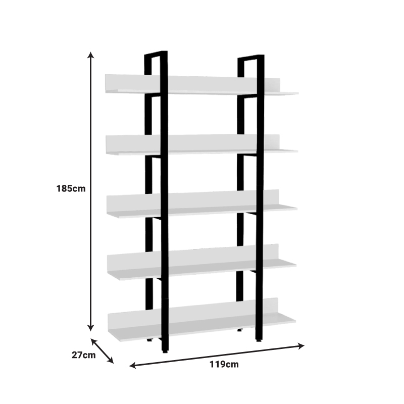 Bookcase Almond pakoworld white-black 119x27x185cm