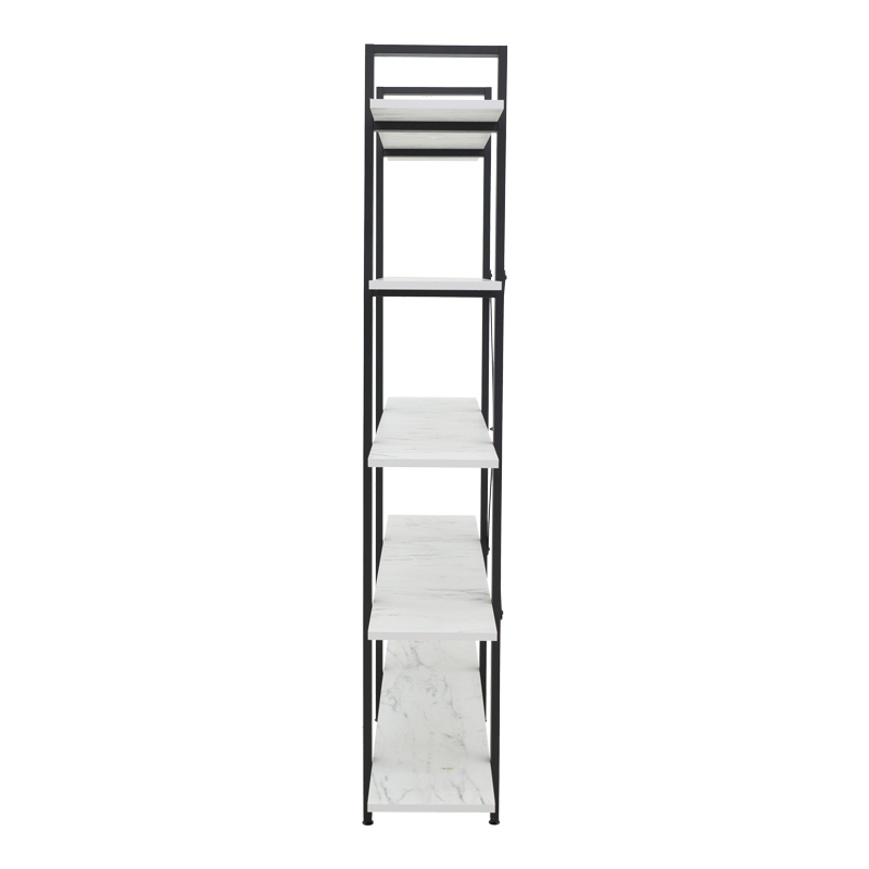 Bookcase Esthon pakoworld melamine in white marble and black metal 120x28x180cm