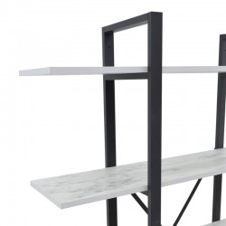 Bookcase Esthon pakoworld melamine in white marble and black metal 120x28x180cm