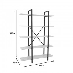 Bookcase Esthon pakoworld melamine in white marble and black metal 120x28x180cm