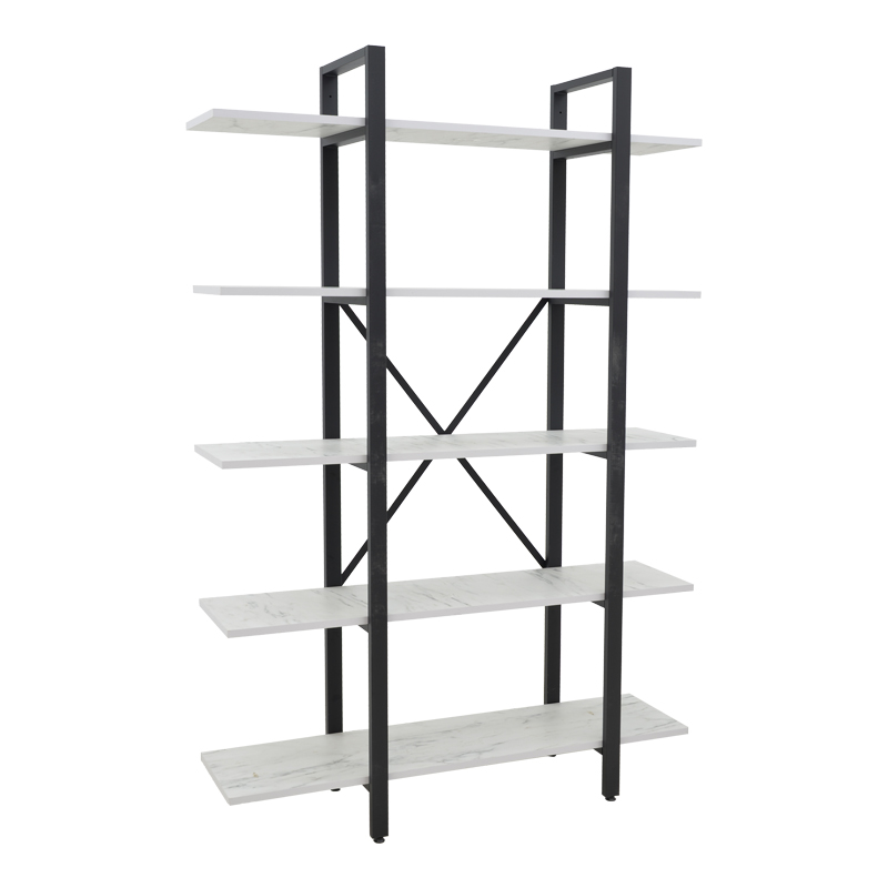 Bookcase Esthon pakoworld melamine in white marble and black metal 120x28x180cm