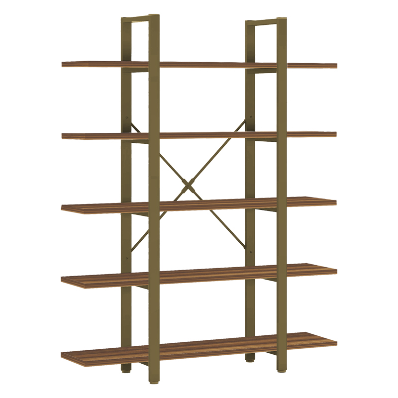 Bookcase Esthon pakoworld in walnut color and gold metal 120x28x180cm