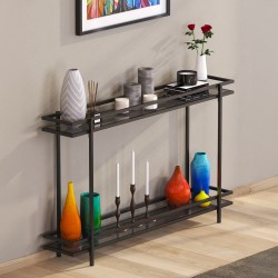 Metal console with smoke glass surface Matly pakoworld in black shade 120x24x74cm