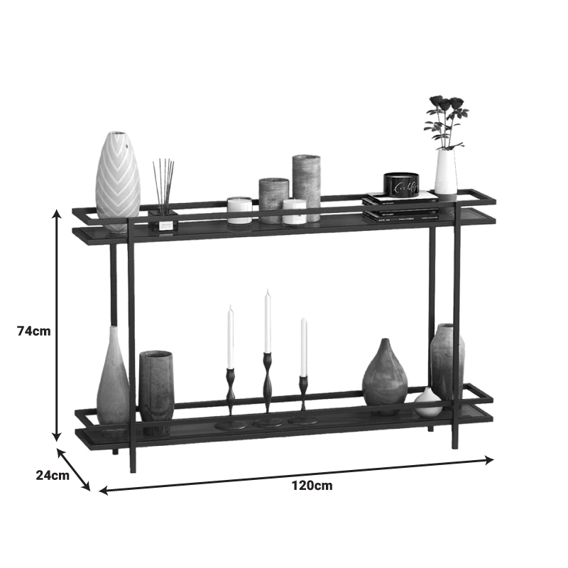 Metal console with smoke glass surface Matly pakoworld in black shade 120x24x74cm