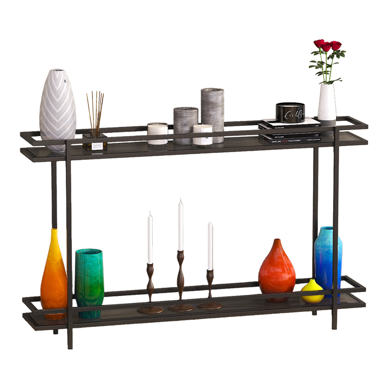 Metal console with smoke glass surface Matly pakoworld in black shade 120x24x74cm