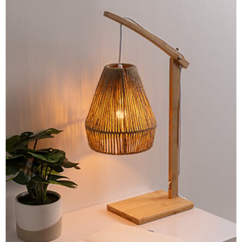 Table lamp Sean pakoworld E27 40W bamboo in beige shade 32.5x18x56cm