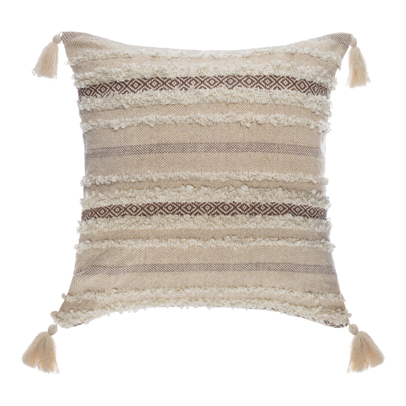 Deco cushion with fringes Polat pakoworld in beige color 59x59cm