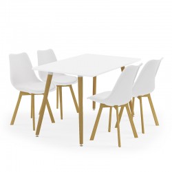 Dining Set 5pcs Bueno white- seat white with natural wood 120x80x76cm