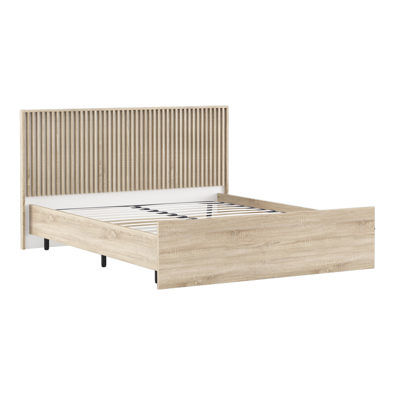 Double bed Bruse pakoworld oak-white color melamine 160x200cm