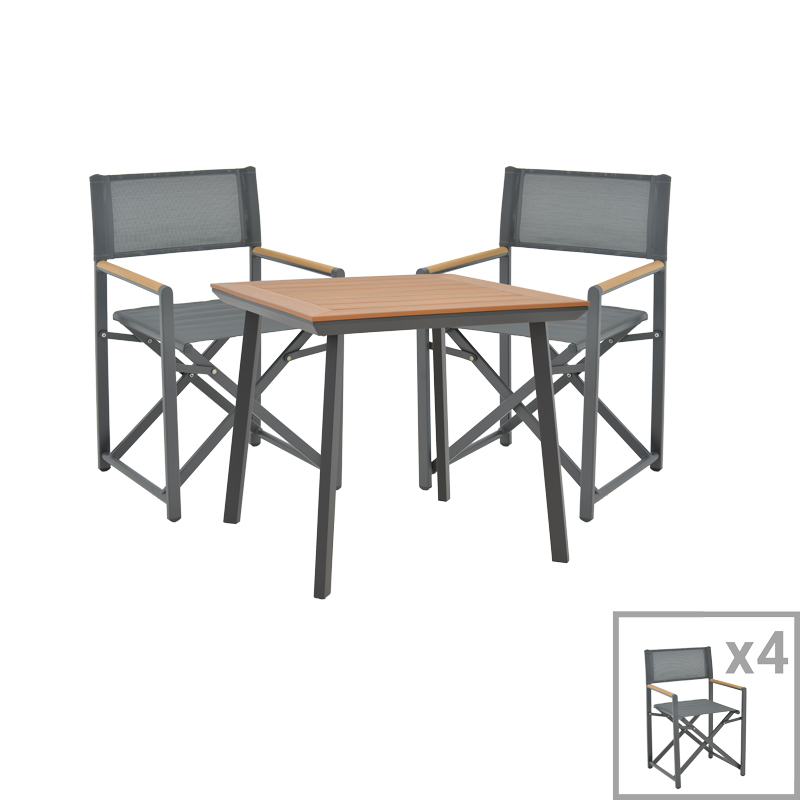 Mabu-Synergy dining table set of 5 pakoworld anthracite aluminum and plywood in natural color 80x80x74cm