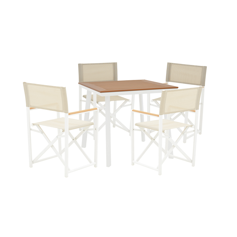 Mabu-Synergy dining table set of 5 pakoworld white aluminum and plywood in natural color 80x80x74cm