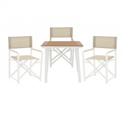 Mabu-Synergy dining table set of 3 pakoworld white aluminum and plywood in natural color 80x80x74cm