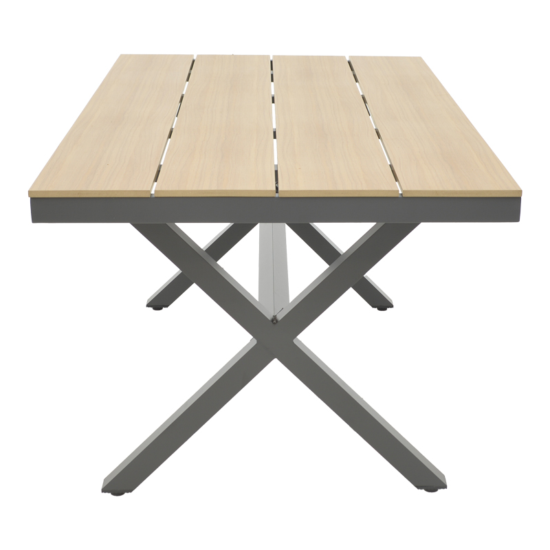 Dining table Vitality-Thorio set of 7 pakoworld anthracite aluminum and plywood in a natural shade 160x90x75cm