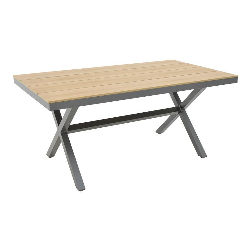 Dining table Vitality-Thorio set of 5 pakoworld anthracite aluminum and plywood in a natural shade 160x90x75cm
