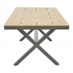 Mabu-Thorio dining table set of 7 pakoworld anthracite aluminum and plywood in a natural shade 160x90x75cm