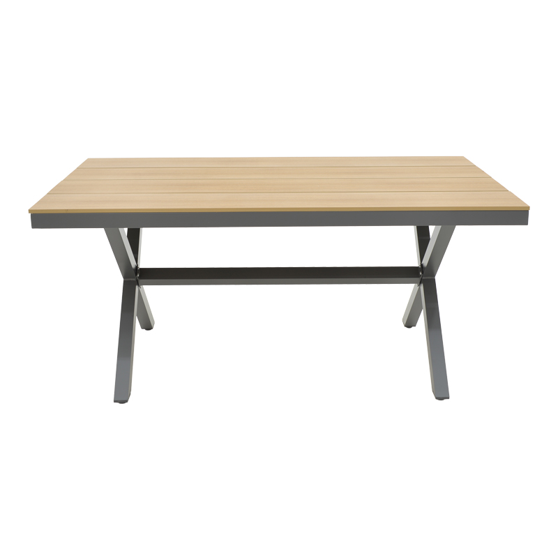 Naoki-Thorio dining table set of 5 pakoworld anthracite aluminum and plywood in natural shade 160x90x75cm