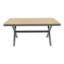Dining table Nortune-Thorio set of 7 pakoworld anthracite aluminum and plywood in natural shade 160x90x75cm