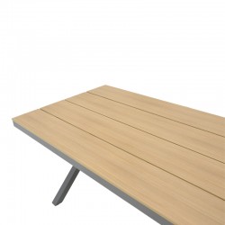 Dining table Clutch - Thorio set of 7 pakoworld anthracite aluminum and plywood in a natural shade 160x90x75cm