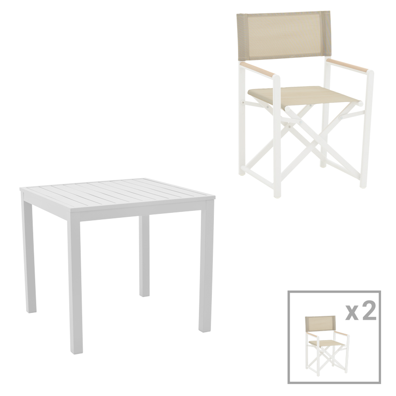 Dining table Kliton - Mabu set of 3 pakoworld aluminum in white shade 80x80x74cm