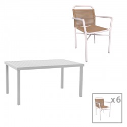 Kliton dining table - Clutch set of 7 pakoworld aluminum in white shade 150x80x74cm