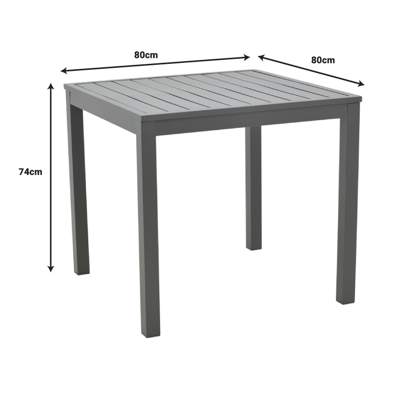 Dining table Moly - Kliton I set of 5 pakoworld anthracite aluminum and textilene in anthracite shade 80x80x74cm