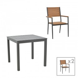 Kliton-Vitality dining table set of 3 pakoworld anthracite aluminum and plywood in a natural shade 80x80x74cm