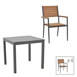 Kliton-Vitality dining table set of 5 pakoworld anthracite aluminum and plywood in a natural shade 80x80x74cm