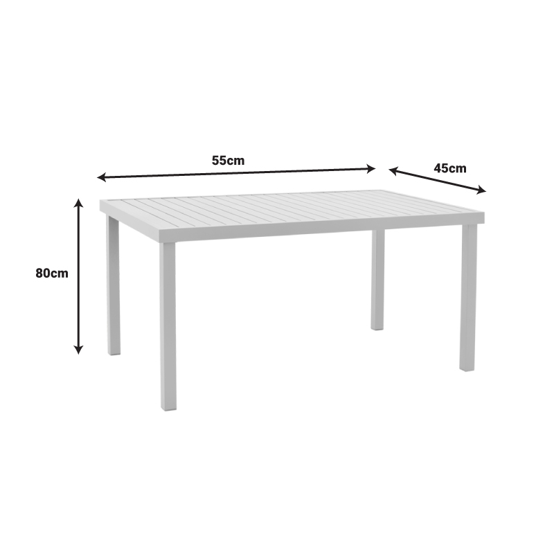 Dining table Kliton-Raven set of 5 pakoworld aluminum in white shade 150x80x74cm