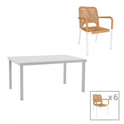 Kliton-Norture dining table set of 7 pakoworld aluminum in white shade 150x80x74cm