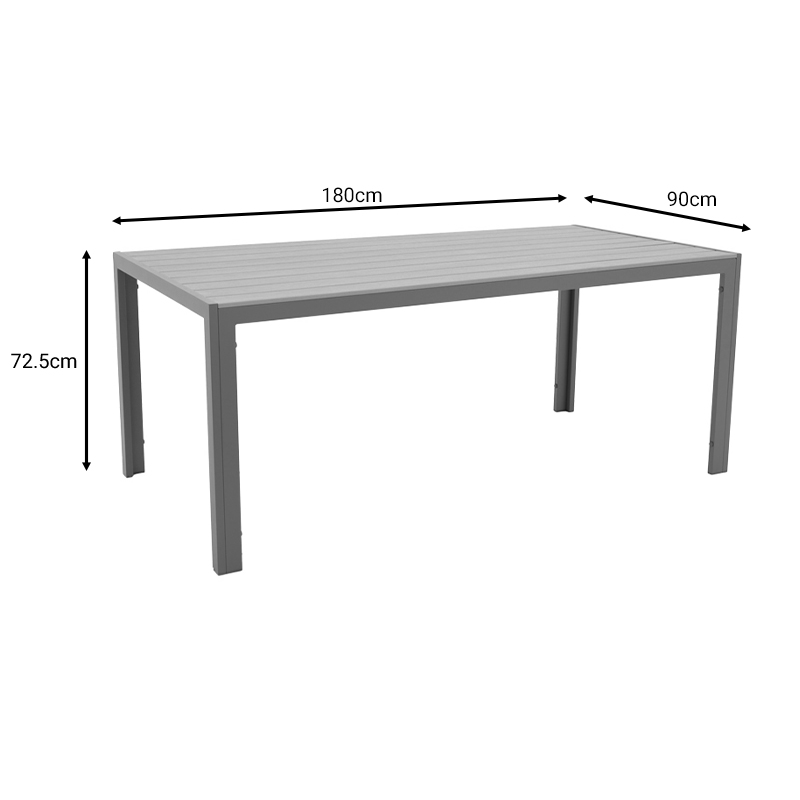 Dining table Nares-Lush set of 5 pakoworld anthracite aluminum and plywood in natural shade 180x90x72.5cm