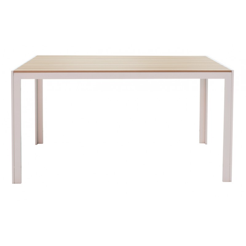 Dining table Nares-Norture A set of 5 pakoworld white aluminum and plywood in a natural shade 140x80x72.5cm