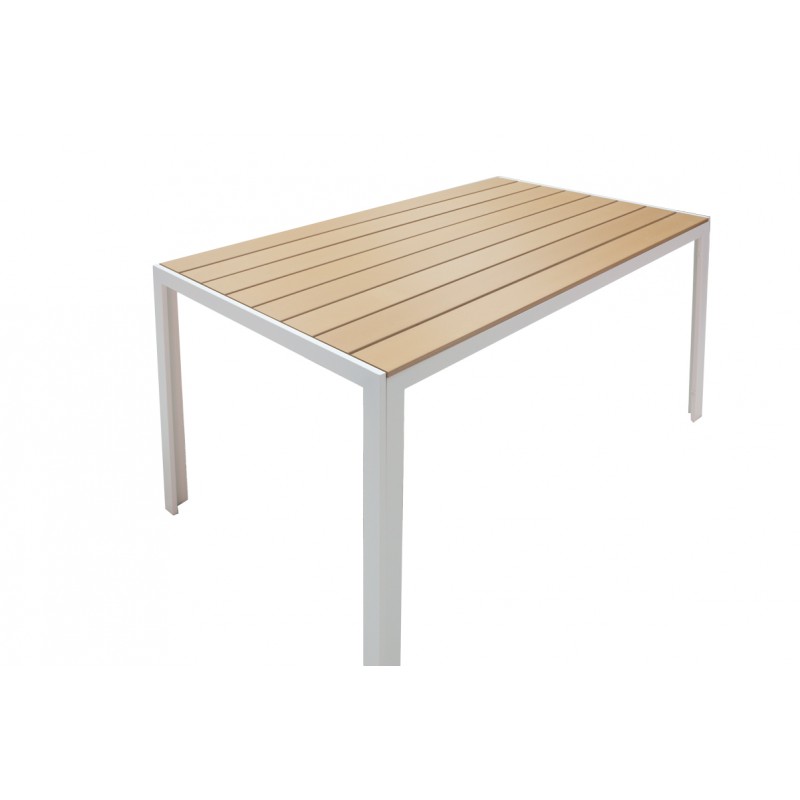 Dining table Nares-Norture A set of 5 pakoworld white aluminum and plywood in a natural shade 140x80x72.5cm