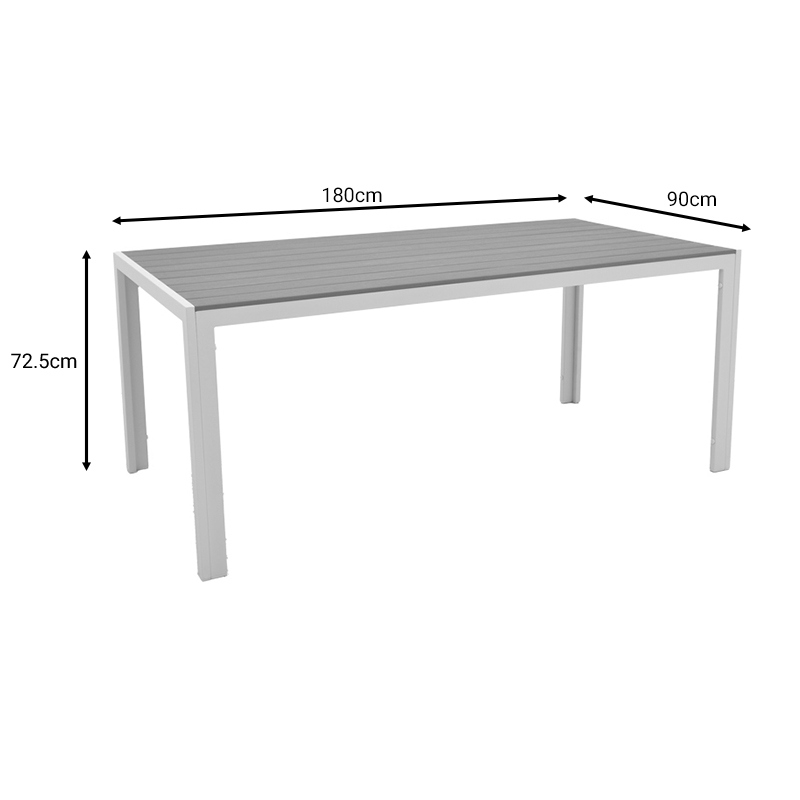 Dining table Nares-Moritz A set of 7 pakoworld white-grey aluminum and plywood in a natural shade 180x90x72.5cm