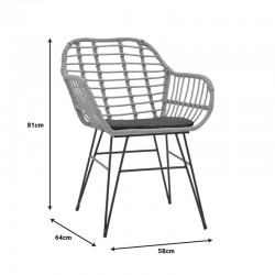 Dining table Naoki X set of 7 pakoworld rattan pe in natural shade and black metal 160x90x78cm