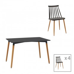 Aurora-Natali pakoworld dining table set of 5 pp-mdf in black-natural color 120x80x76cm