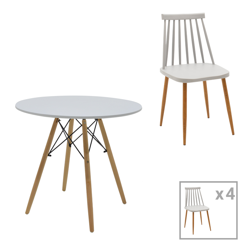 Aurora-Julita pakoworld dining table set of 5 pp-mdf in grey-natural color D80x73cm