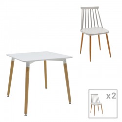 Aurora-Natali pakoworld dining table set of 3 pp-mdf in white-grey-natural color 80x80x76cm