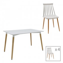 Aurora-Natali pakoworld dining table set of5 pp-mdf in white-grey-natural color 120x80x76cm