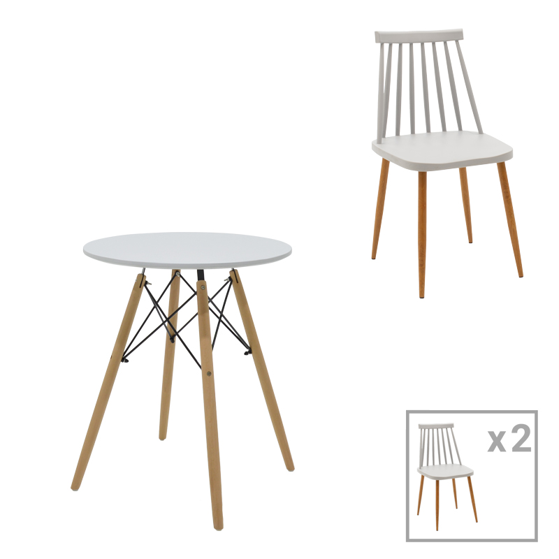 Aurora-Julita pakoworld dining table set of 3 pp-mdf in grey-white-natural color D60x73cm