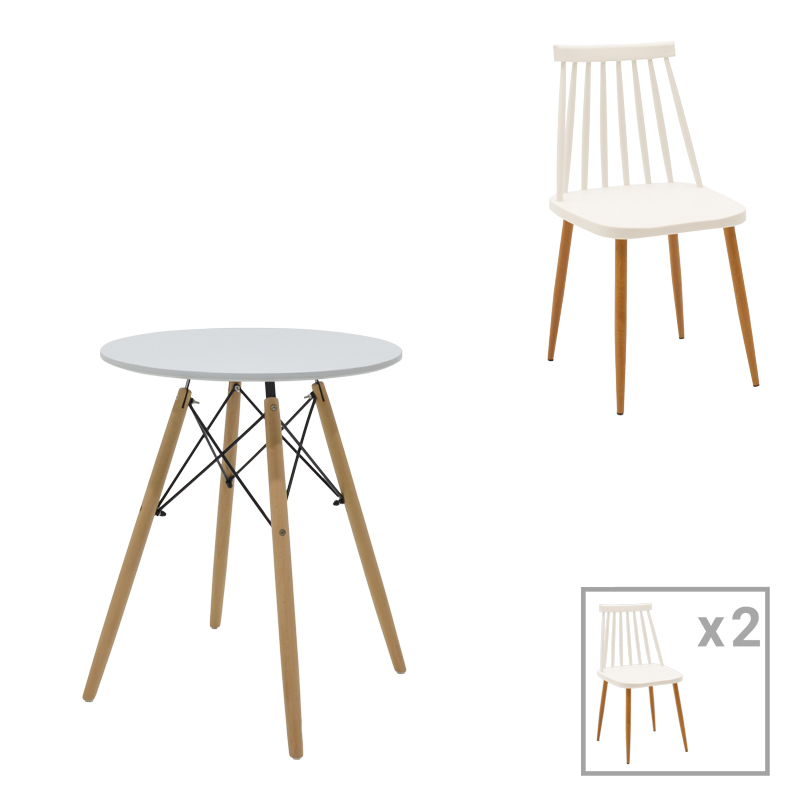 Aurora-Julita pakoworld dining table set of 3 pp-mdf in white-natural color D60x73cm