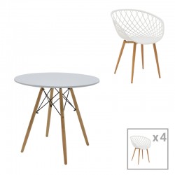 Ezra-Julita pakoworld dining table set of 5 pp-mdf in white-natural color D80x73cm